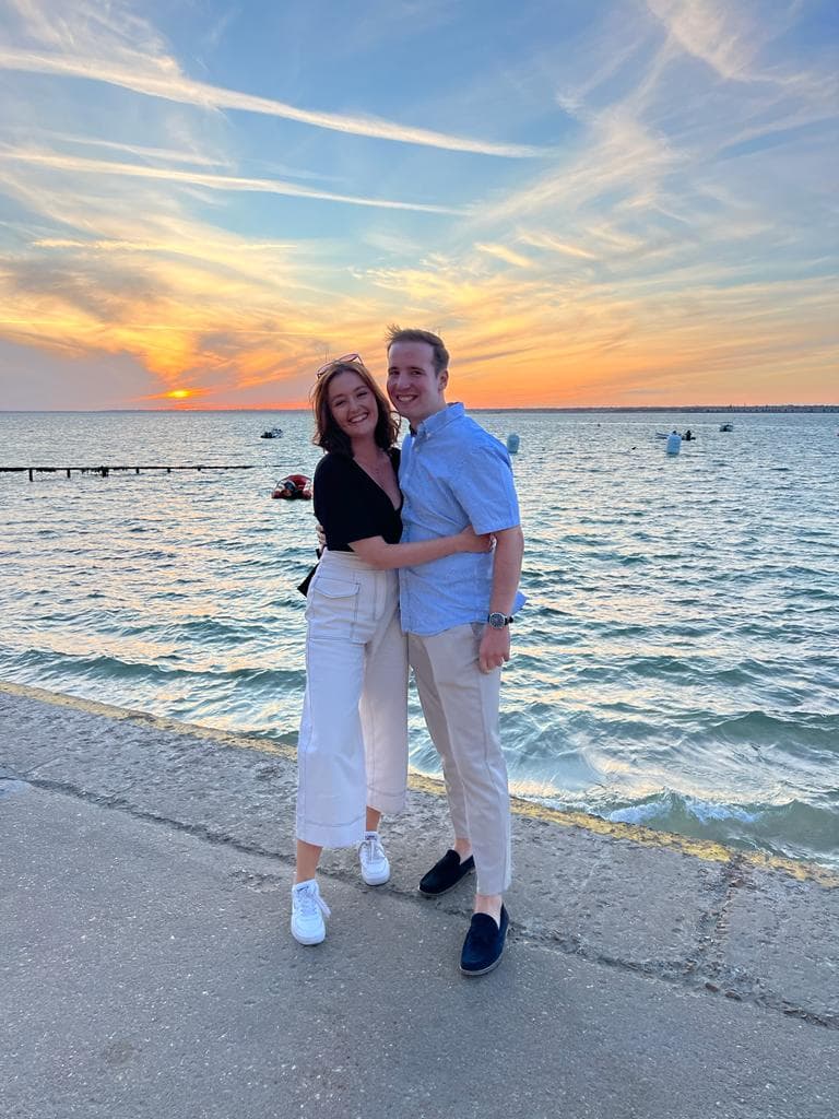 Tony and Carrie at sunset by the sea